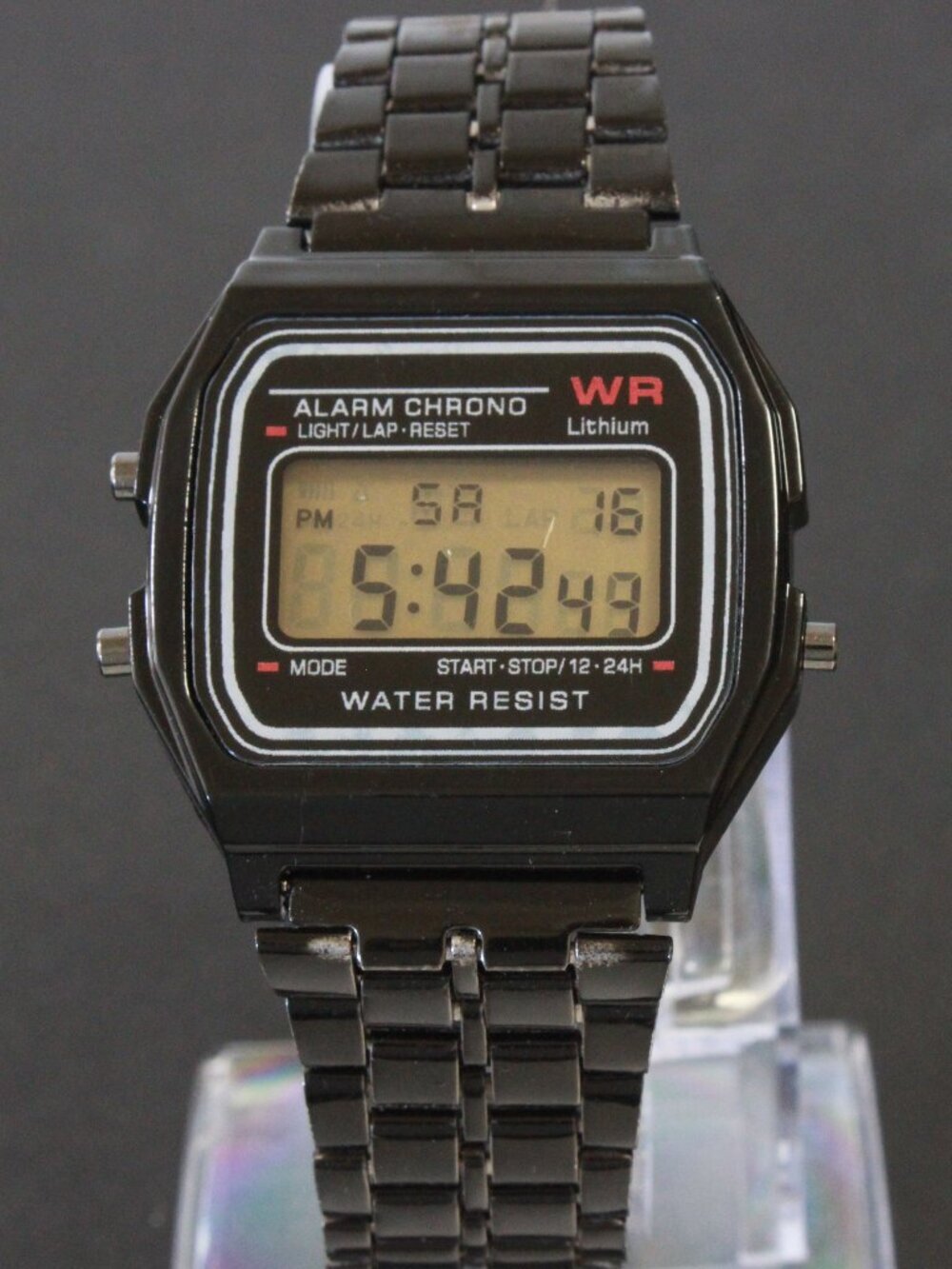 Retro Style Digital Watch Metal Case Bracelet Back light, Stopwatch, Day, Date - Picture 3 of 11